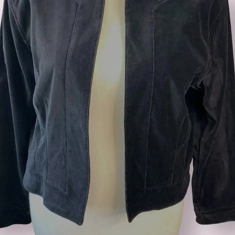 Chico's Vintage Casual Velvet Cropped Open Blazer Jacket Lined Size XL/16 Black - Picture 6 of 16